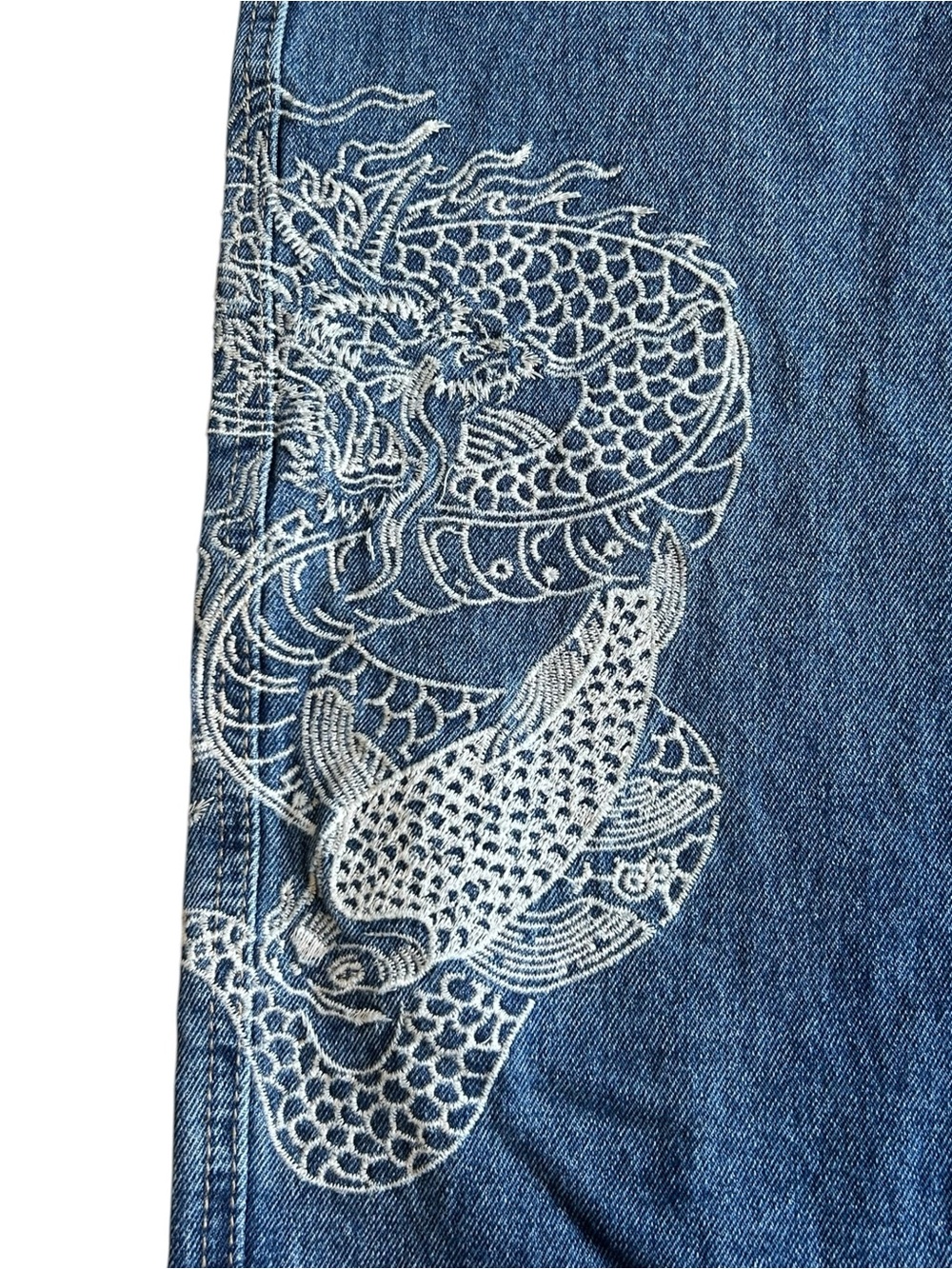 Empyre Y2K Dragon Koi Jeans Size 2 Baggy Relaxed Fit Denim Streetwear - Picture 14 of 16